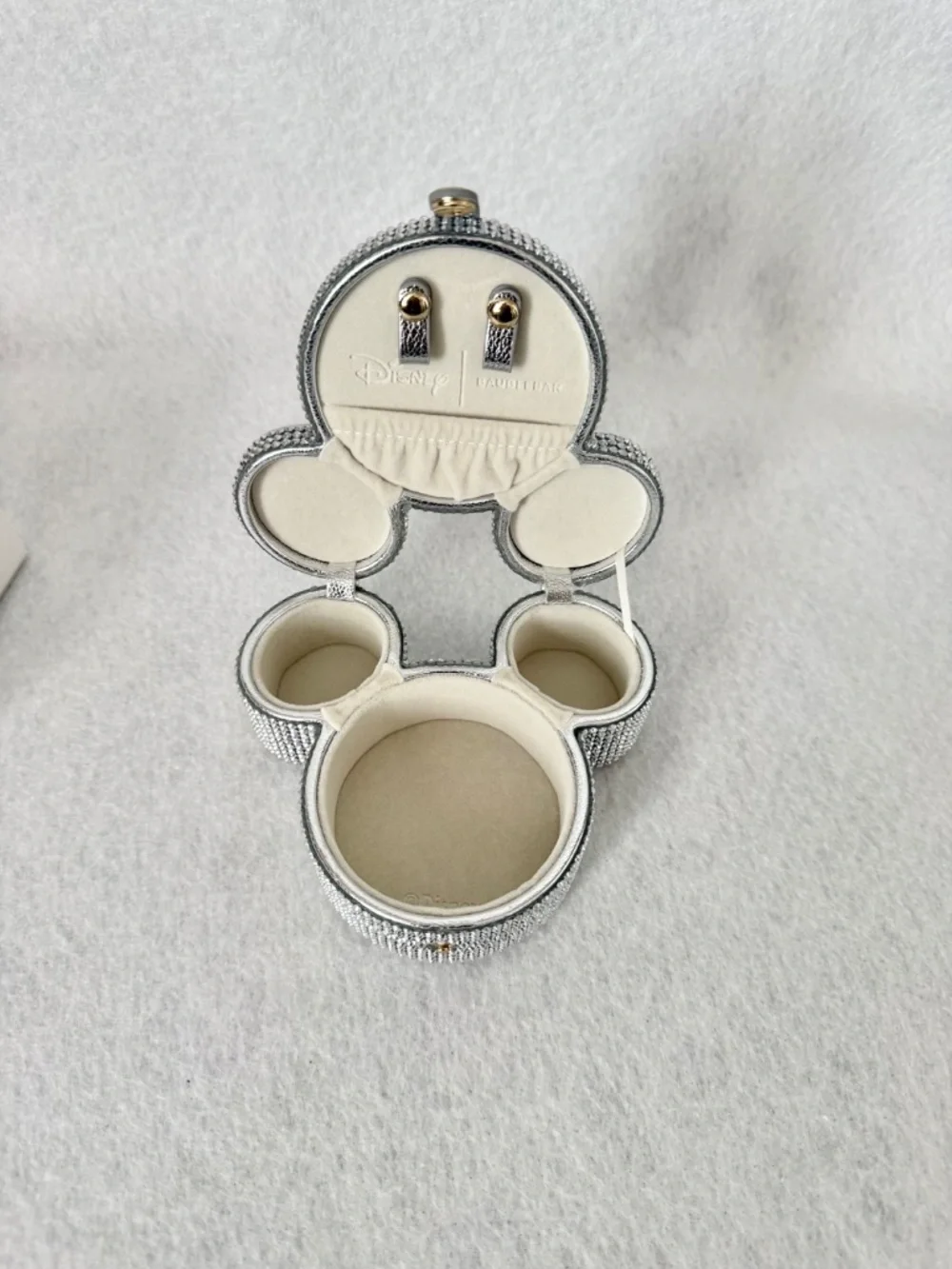 NIB BaubleBar x Disney Mickey Ears Silver Rhinestones Jewelry Case